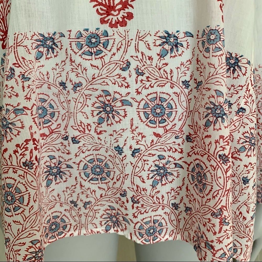VELVET By Graham & Spencer Block Print Peasant Tunic Blouse 100% Cotton V-Neck - Picture 5 of 15